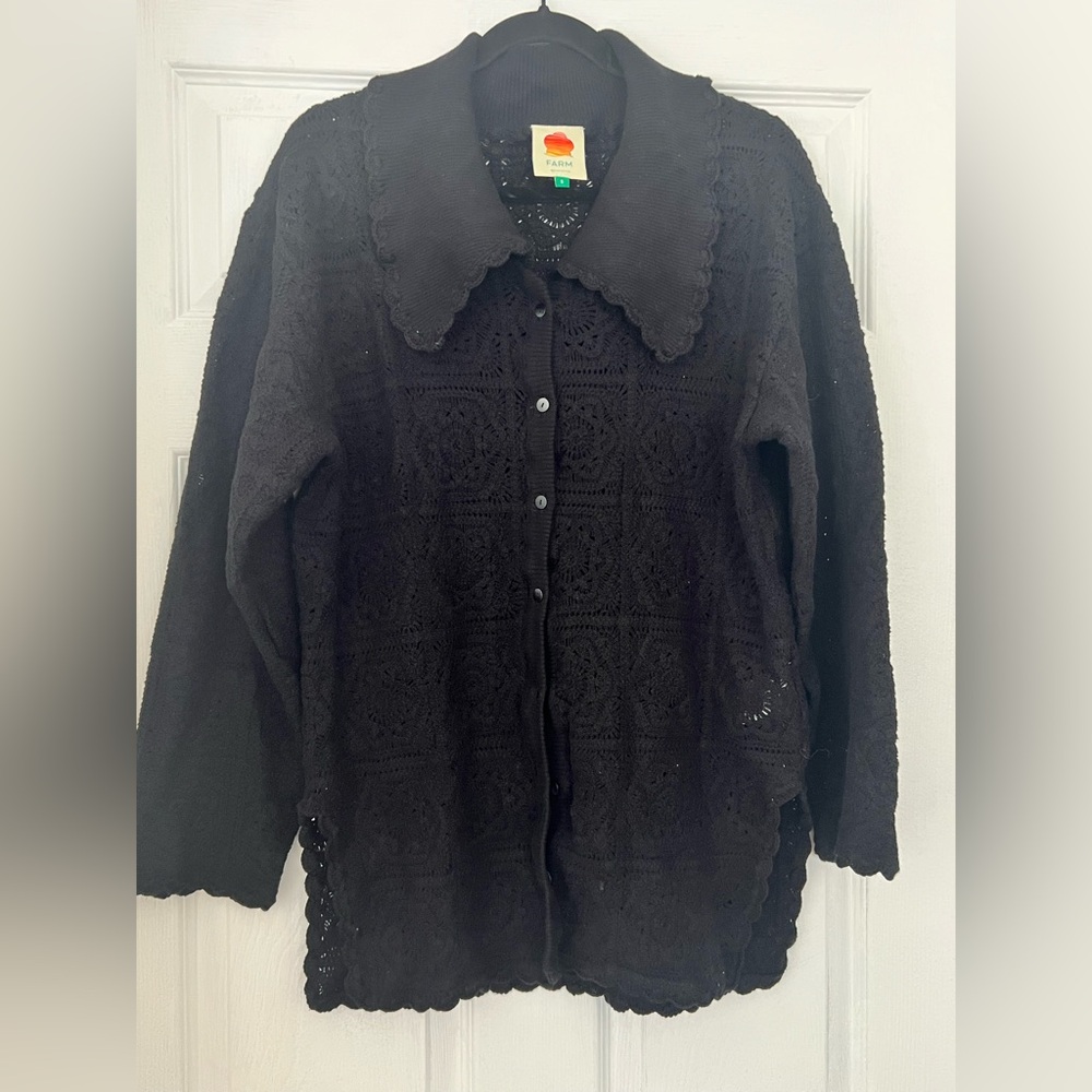 Farm Rio Embroidered Eyelet Sweater Cardigan